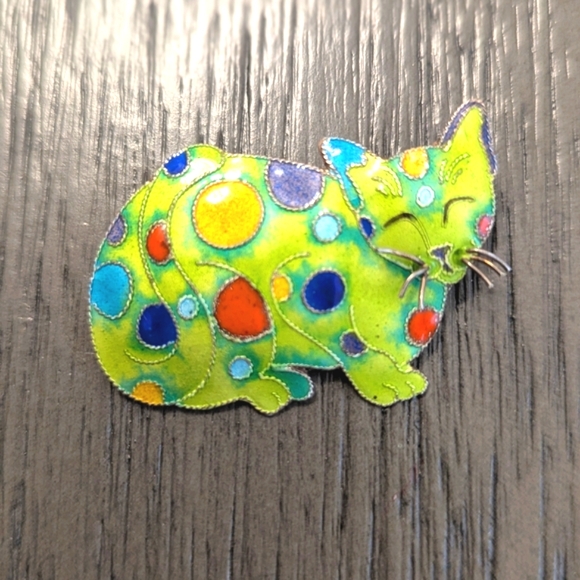 Unique Vintage Jewelry - Vintage Zarah Sterling Silver Enamel Cat Brooch – Signed, " Whimsical Whiskers "